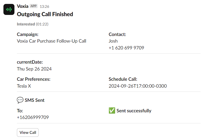 Callers Slack notification example